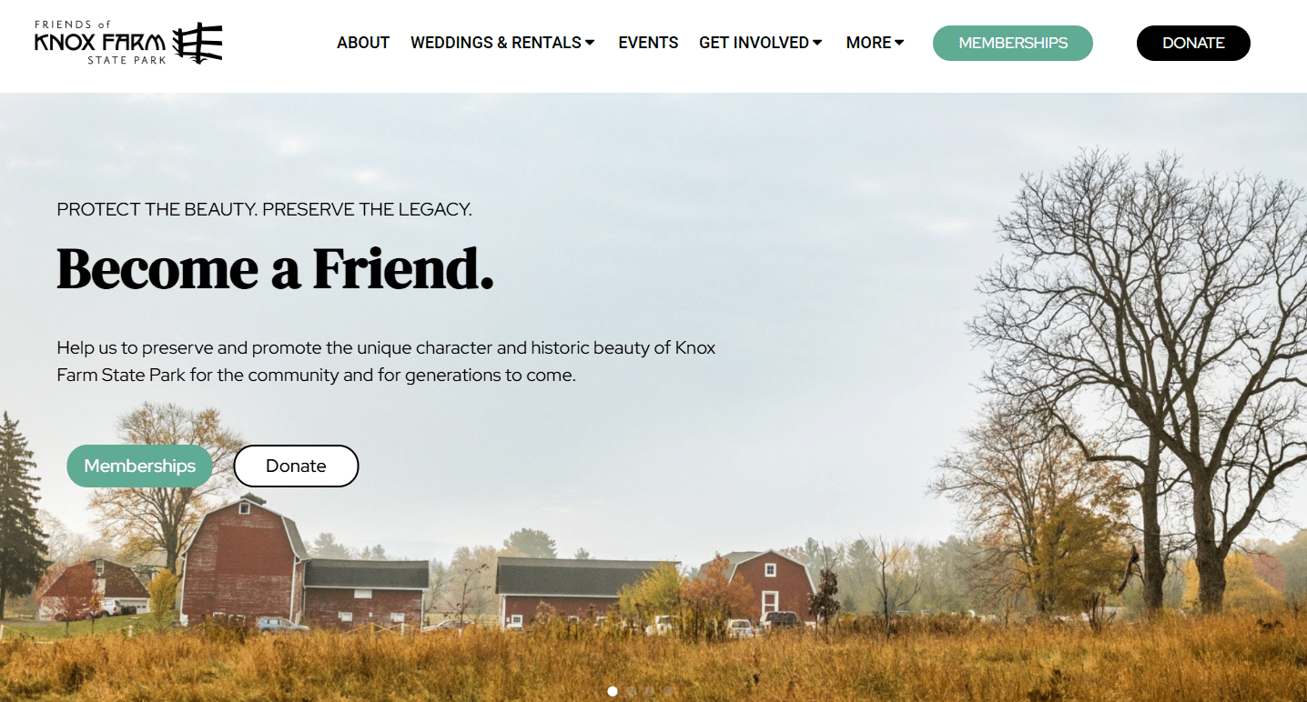 Friends of Knox Farms Website Hero Screenshot